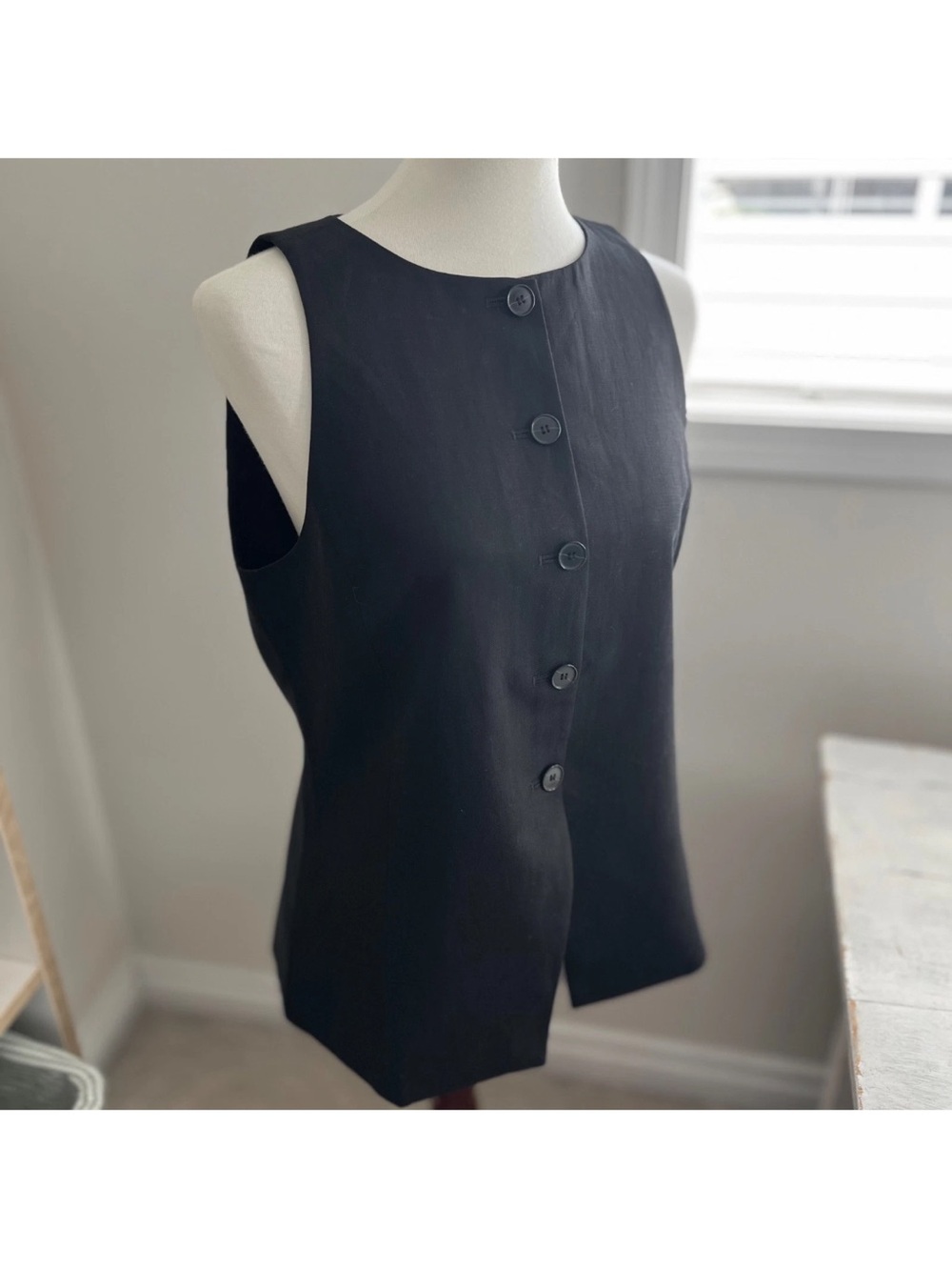 NEW Madewell Crewneck Cutaway Vest Drapey Twill Sz 8 TRUE BLACK Tank $98 #NW061 - Picture 13 of 16